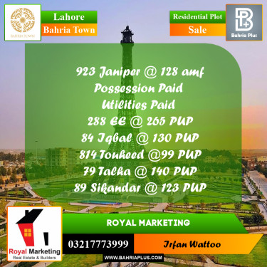 Residential Plot for Sale in Bahria Town, Lahore - (BP-225055)