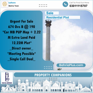 Residential Plot for Sale in Bahria Town, Lahore - (BP-225075)