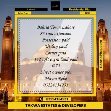 Residential Plot for Sale in Bahria Town, Lahore - (BP-225119)