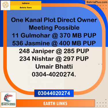 1 Kanal Residential Plot for Sale in Bahria Town, Lahore - (BP-225124)