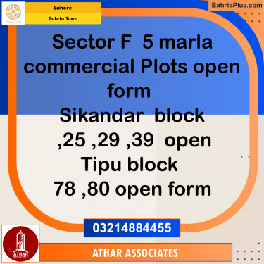 5 Marla Commercial Plot for Sale in Bahria Town, Lahore - (BP-225135)