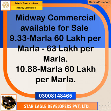 9.33 Marla Commercial Plot for Sale in Midway Commercial -  Bahria Town, Lahore - (BP-225197)