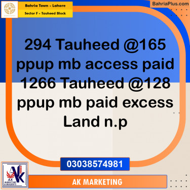 10 Marla Residential Plot for Sale in Sector F - Tauheed Block -  Bahria Town, Lahore - (BP-225218)