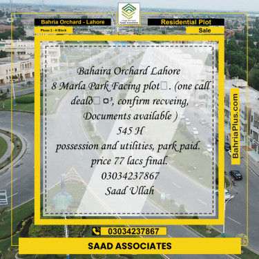 8 Marla Residential Plot for Sale in Phase 2 - H Block -  Bahria Orchard, Lahore - (BP-225474)