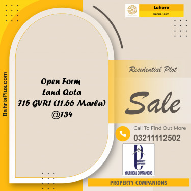 Residential Plot for Sale in Bahria Town, Lahore - (BP-225547)