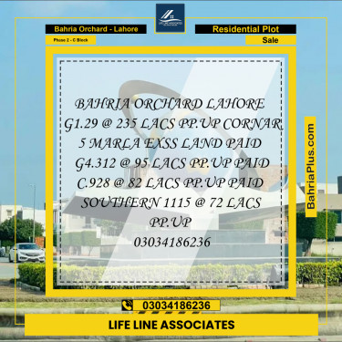8 Marla Residential Plot for Sale in Phase 2 - C Block -  Bahria Orchard, Lahore - (BP-225567)