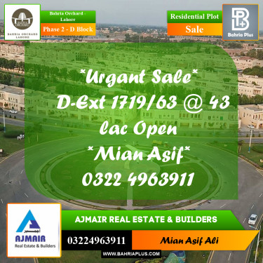 Residential Plot for Sale in Phase 2 - D Block -  Bahria Orchard, Lahore - (BP-225601)