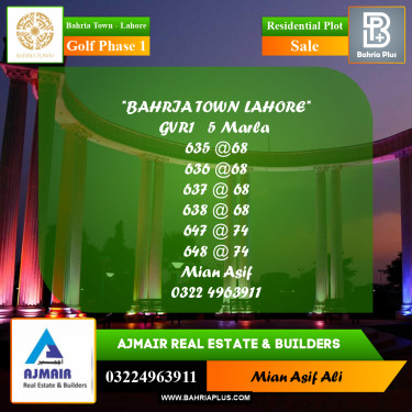 Residential Plot for Sale in Golf Phase 1 -  Bahria Town, Lahore - (BP-225606)