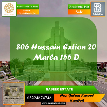 20 Marla Residential Plot for Sale in Sector C - Nargis/Hussain Ext. -  Bahria Town, Lahore - (BP-225671)