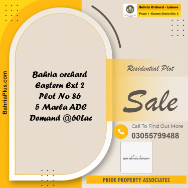 5 Marla Residential Plot for Sale in Phase 1 - Eastern District Ext. II -  Bahria Orchard, Lahore - (BP-225689)