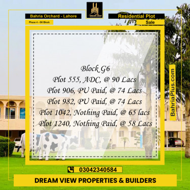 10 Marla Residential Plot for Sale in Phase 4 - G6 Block -  Bahria Orchard, Lahore - (BP-225701)