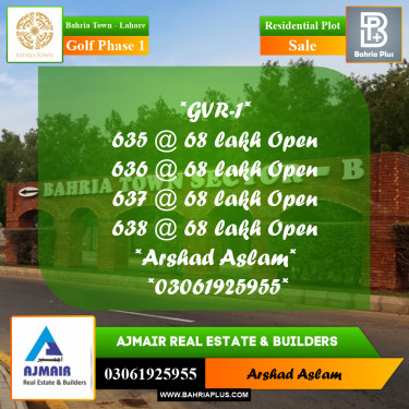 Residential Plot for Sale in Golf Phase 1 -  Bahria Town, Lahore - (BP-225881)
