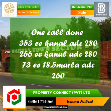 Residential Plot for Sale in Sector D - EE Block -  Bahria Town, Lahore - (BP-225949)