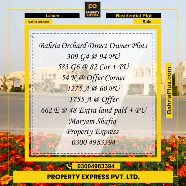 Residential Plot for Sale in Bahria Orchard, Lahore - (BP-225998)