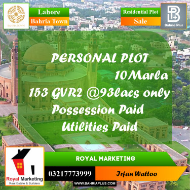 Residential Plot for Sale in Bahria Town, Lahore - (BP-226084)