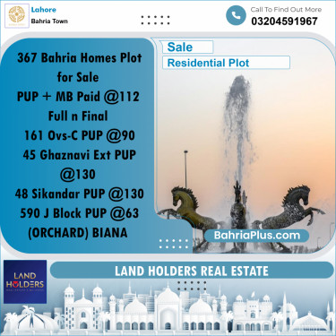 Residential Plot for Sale in Bahria Town, Lahore - (BP-226176)