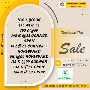 5 Marla Residential Plot for Sale in Phase 2 - L Block -  Bahria Orchard, Lahore - (BP-226221)