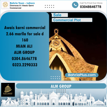 2 Marla Commercial Plot for Sale in Overseas A / Awais Qarni Commercial -  Bahria Town, Lahore - (BP-226295)