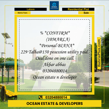 Residential Plot for Sale in Bahria Town, Lahore - (BP-226330)