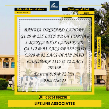 8 Marla Residential Plot for Sale in Phase 2 - C Block -  Bahria Orchard, Lahore - (BP-226390)