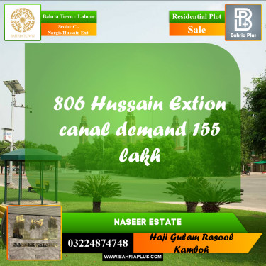 20 Marla Residential Plot for Sale in Sector C - Nargis/Hussain Ext. -  Bahria Town, Lahore - (BP-226462)