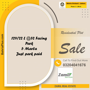 5 Marla Residential Plot for Sale in Phase 2 - L Block -  Bahria Orchard, Lahore - (BP-226525)