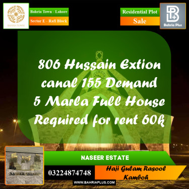 20 Marla Residential Plot for Sale in Sector E - Rafi Block -  Bahria Town, Lahore - (BP-226563)