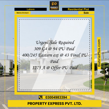 Residential Plot for Sale in Bahria Orchard, Lahore - (BP-226640)