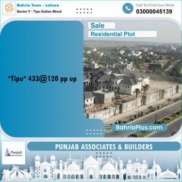 10 Marla Residential Plot for Sale in Sector F - Tipu Sultan Block -  Bahria Town, Lahore - (BP-226646)