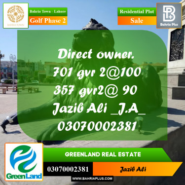 10 Marla Residential Plot for Sale in Golf Phase 2 -  Bahria Town, Lahore - (BP-226649)