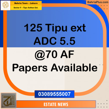 Residential Plot for Sale in Sector F - Tipu Sultan Ext. -  Bahria Town, Lahore - (BP-226675)
