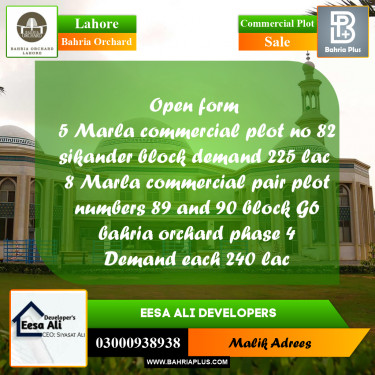 Commercial Plot for Sale in Bahria Orchard, Lahore - (BP-226849)