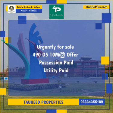 10 Marla Residential Plot for Sale in Phase 4 - G5 Block -  Bahria Orchard, Lahore - (BP-226875)