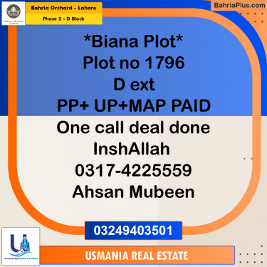 8 Marla Residential Plot for Sale in Phase 2 - D Block -  Bahria Orchard, Lahore - (BP-226877)