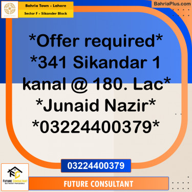 1 Kanal Residential Plot for Sale in Sector F - Sikander Block -  Bahria Town, Lahore - (BP-226924)