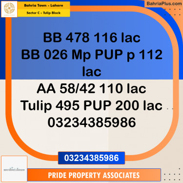 10 Marla Residential Plot for Sale in Sector C - Tulip Block -  Bahria Town, Lahore - (BP-226968)