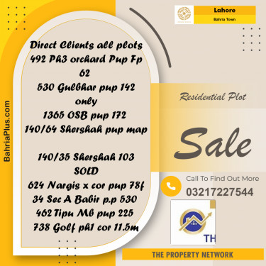 Residential Plot for Sale in Bahria Town, Lahore - (BP-226985)