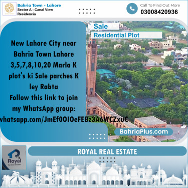 3 Marla Residential Plot for Sale in Sector A - Canal View Residencia -  Bahria Town, Lahore - (BP-227011)