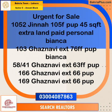 5 Marla Residential Plot for Sale in Sector E - Jinnah Block -  Bahria Town, Lahore - (BP-227014)
