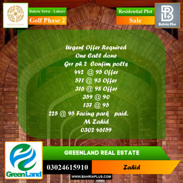 Residential Plot for Sale in Golf Phase 2 -  Bahria Town, Lahore - (BP-227440)