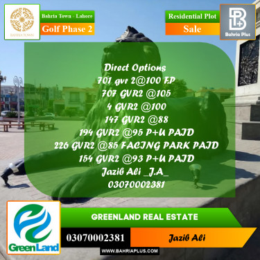 10 Marla Residential Plot for Sale in Golf Phase 2 -  Bahria Town, Lahore - (BP-227446)