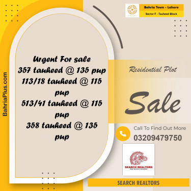 10 Marla Residential Plot for Sale in Sector F - Tauheed Block -  Bahria Town, Lahore - (BP-227511)