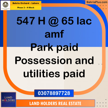 8 Marla Residential Plot for Sale in Phase 2 - H Block -  Bahria Orchard, Lahore - (BP-227579)