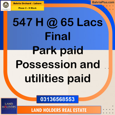 8 Marla Residential Plot for Sale in Phase 2 - H Block -  Bahria Orchard, Lahore - (BP-227580)