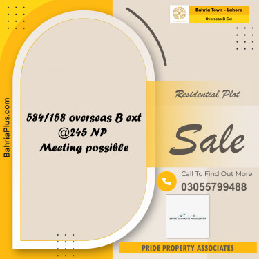 10 Marla Residential Plot for Sale in Overseas B Ext -  Bahria Town, Lahore - (BP-227590)