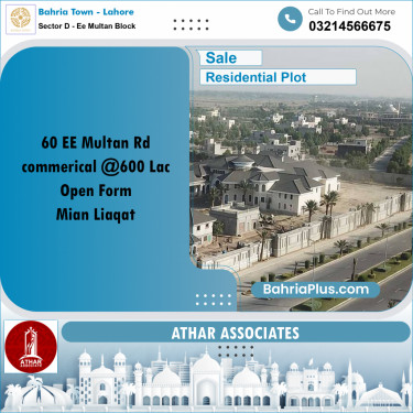 9 Marla Residential Plot for Sale in Sector D - EE Multan Block -  Bahria Town, Lahore - (BP-227720)