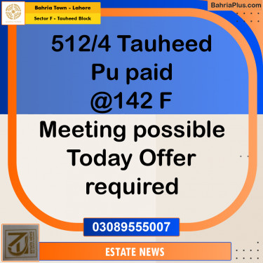 Residential Plot for Sale in Sector F - Tauheed Block -  Bahria Town, Lahore - (BP-227777)