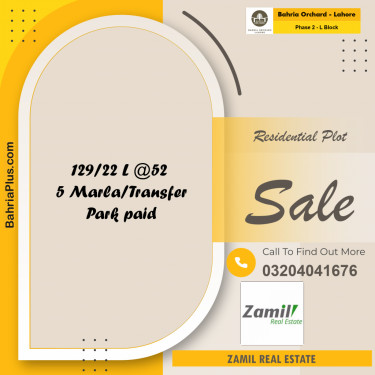 5 Marla Residential Plot for Sale in Phase 2 - L Block -  Bahria Orchard, Lahore - (BP-227792)