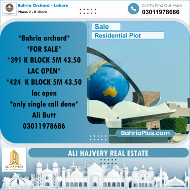 5 Marla Residential Plot for Sale in Phase 2 - K Block -  Bahria Orchard, Lahore - (BP-227823)