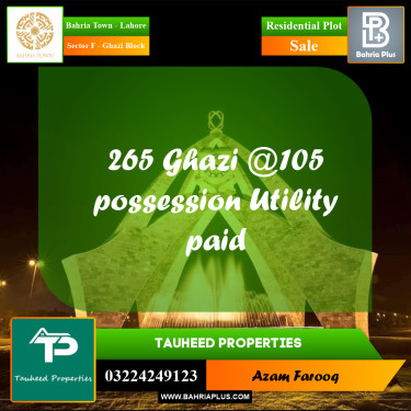 10 Marla Residential Plot for Sale in Sector F - Ghazi Block -  Bahria Town, Lahore - (BP-227867)